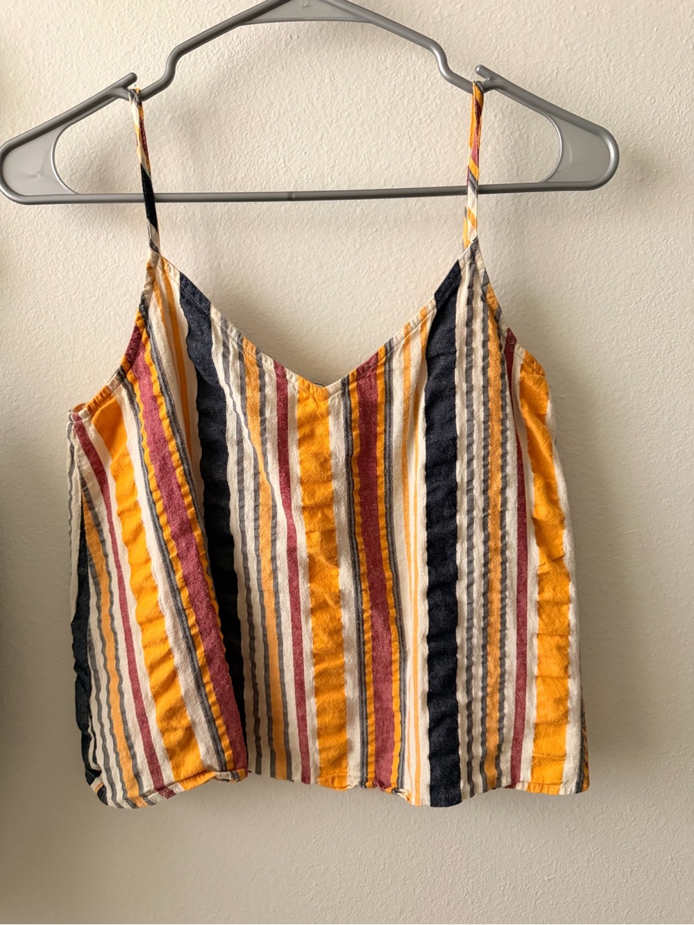 LOFT Yellow Multi-Stripe Spaghetti Strap Tank 100% Cotton